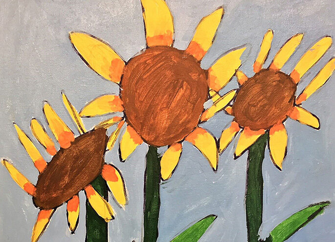 Sunflower painting by Melina Boote, L'Arche Vancouver